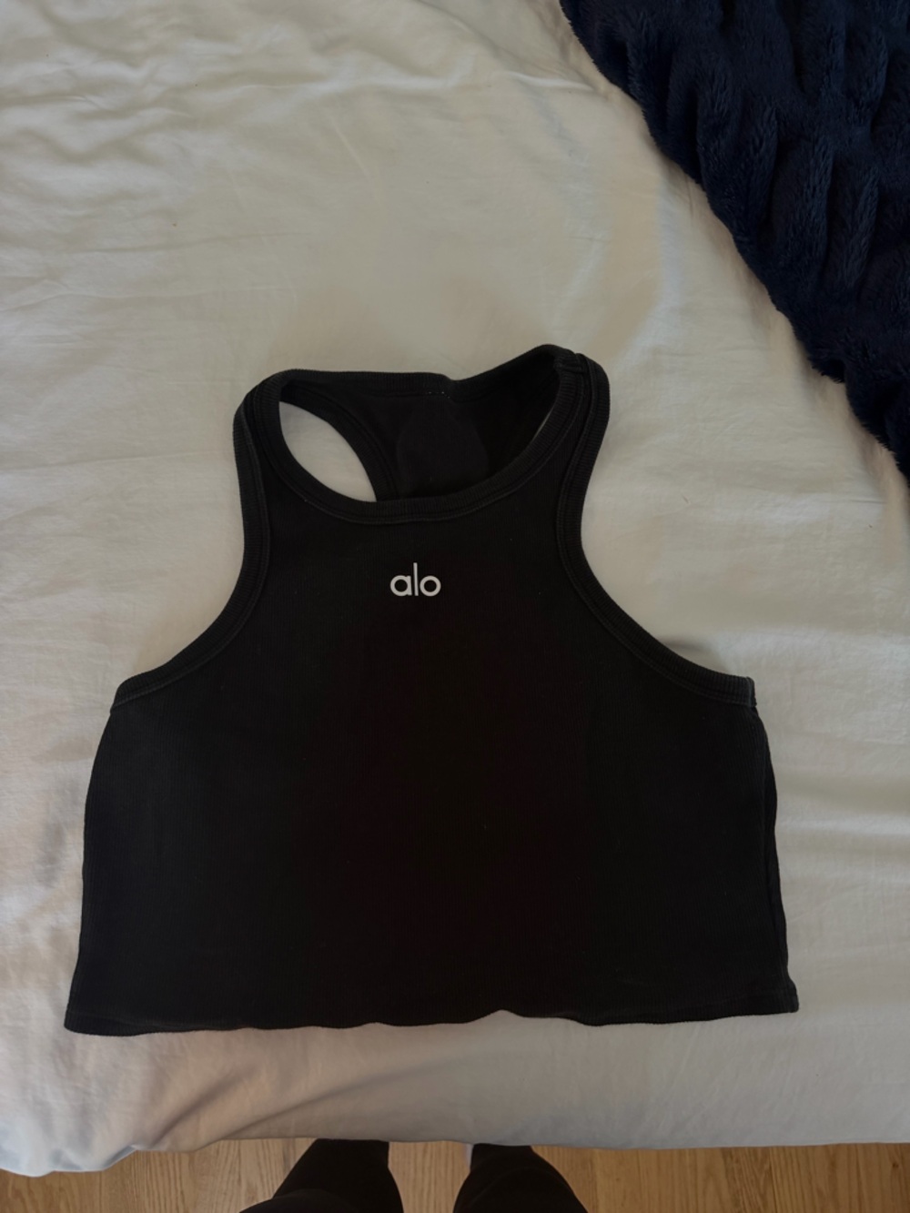 Alo Aspire Black Ribbed Tank Top with Logo